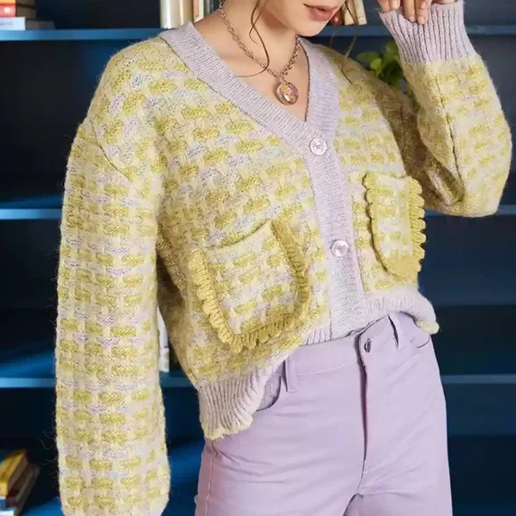 Mango Multi Color Knit Cardigan Size XS Women’s Woven Tweed Pockets Eclectic - Picture 4 of 8